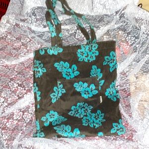 Vintage Old Navy coconut girl terry bag with Hawaiian hibiscus flower motif